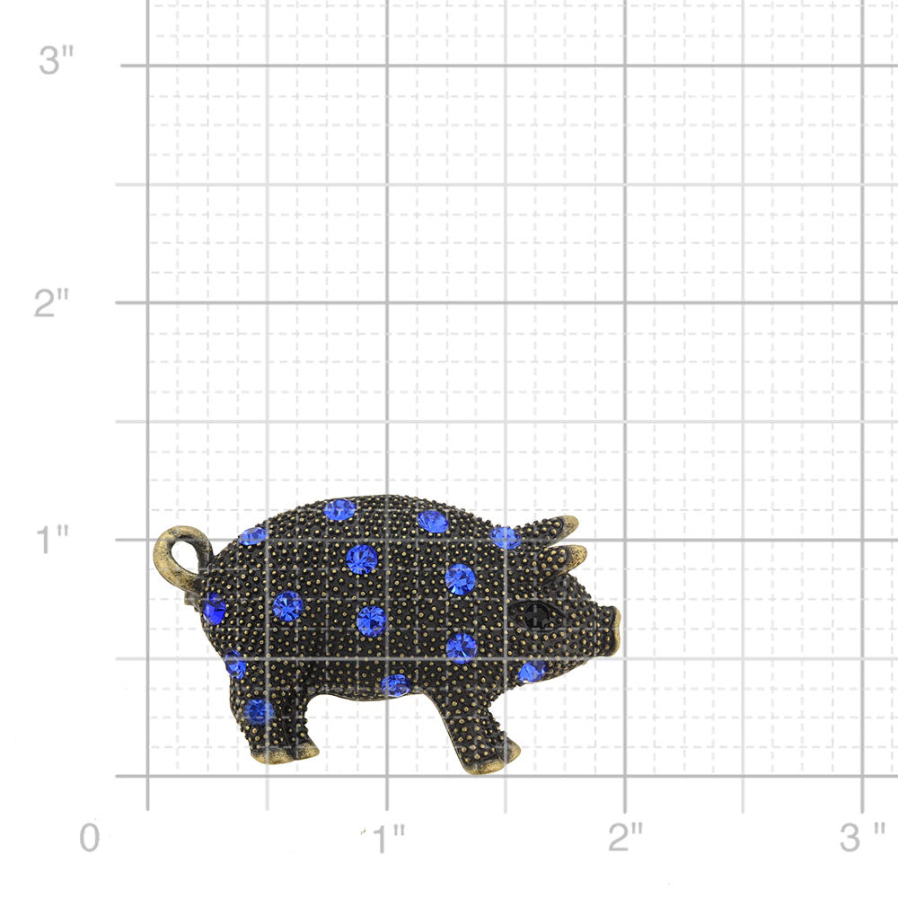 Vintage Style Sapphire Blue Piggie Crystal Pin Brooch