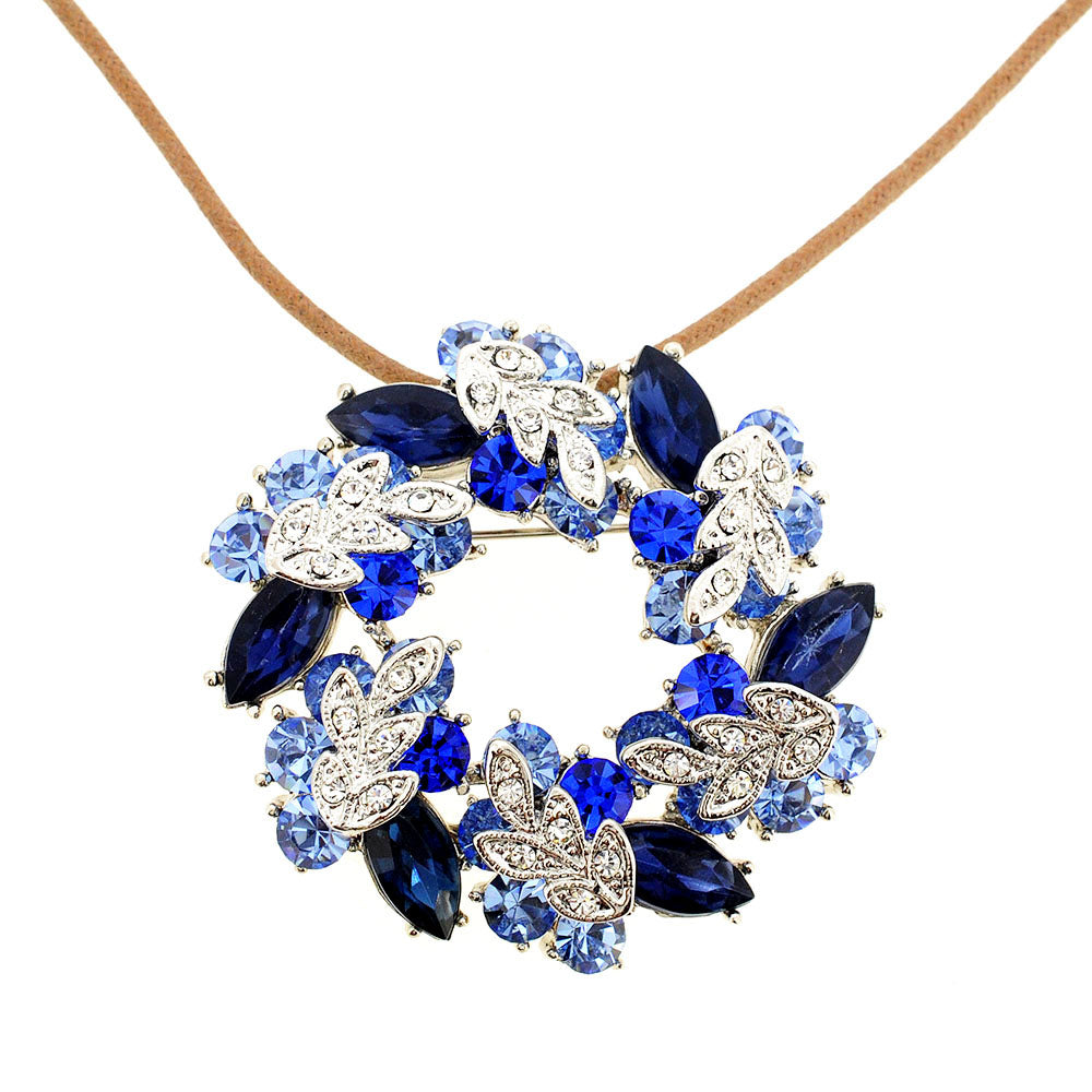 Multicolored Blue Wreath Crystal Pin Brooch And Pendant