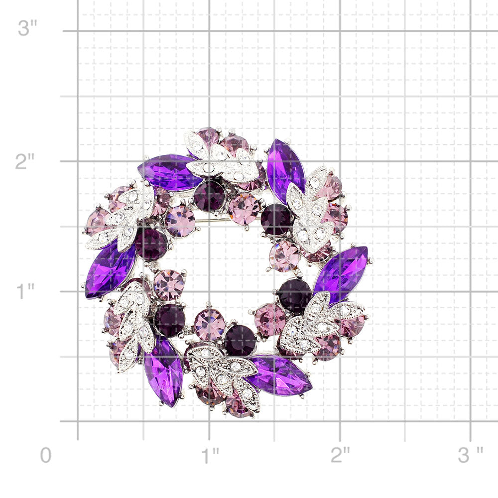 Amethyst Purple Wedding Wreath Crystal Pin Brooch And Pendant