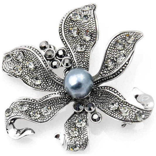 Vintage Style Black Flower Pearl Pin Brooch and Pendant
