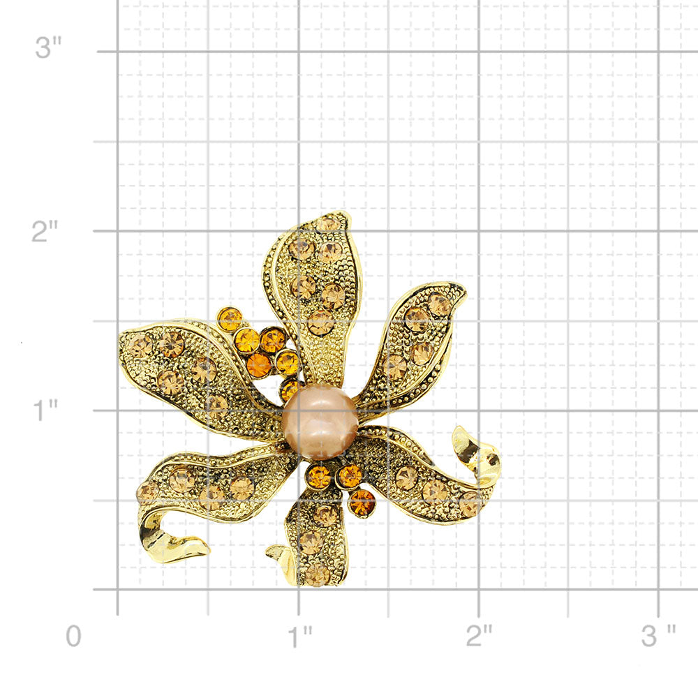 Brown Pearl Flower Crystal Pin Brooch and Pendant