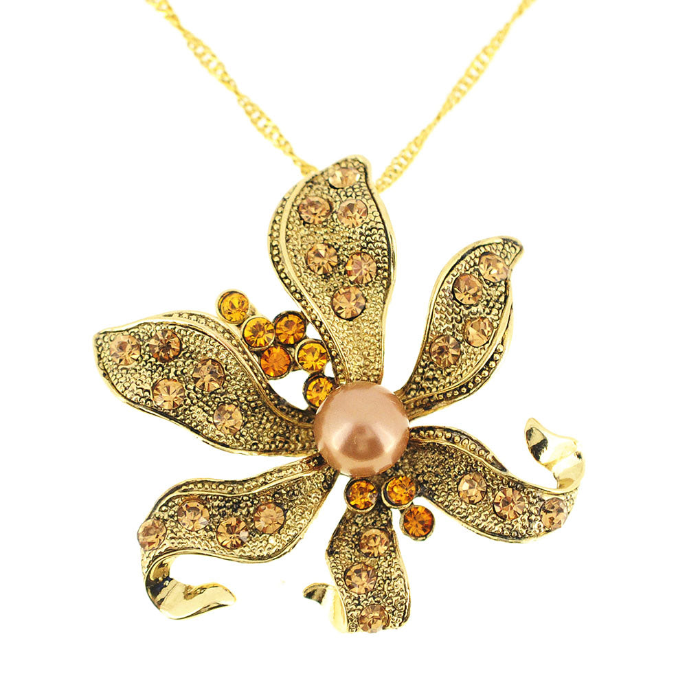 Brown Pearl Flower Crystal Pin Brooch and Pendant