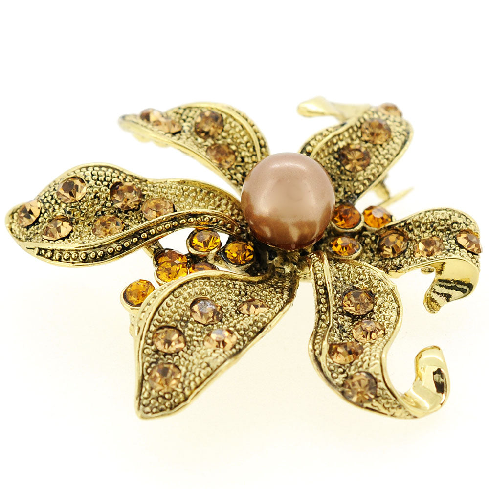 Brown Pearl Flower Crystal Pin Brooch and Pendant