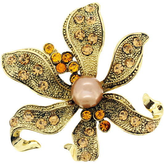 Brown Pearl Flower Crystal Pin Brooch and Pendant