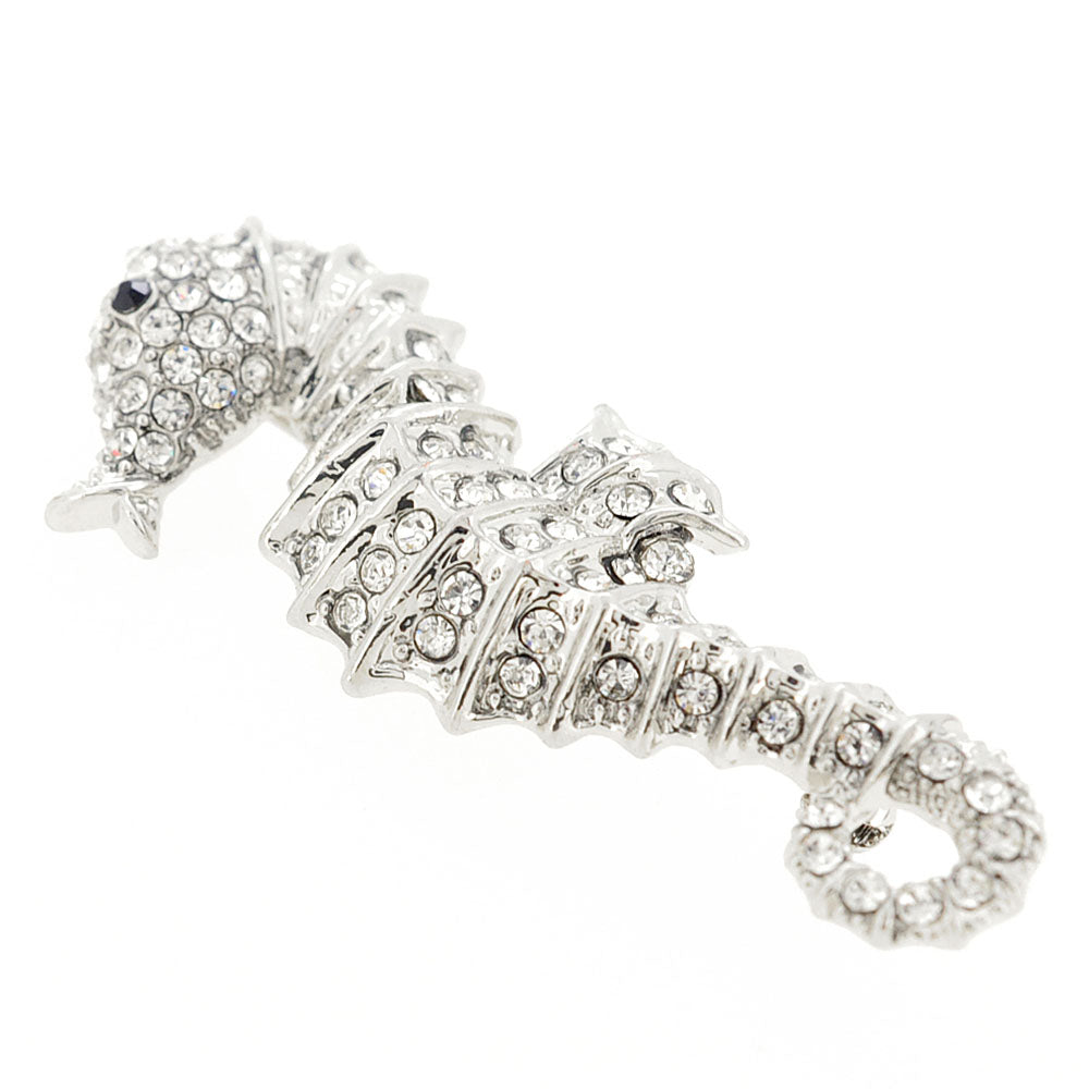 Silver Crystal Seahorse Pin Brooch