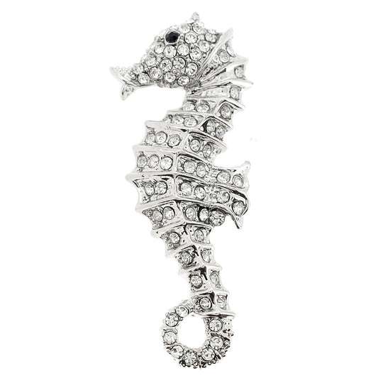 Silver Crystal Seahorse Pin Brooch