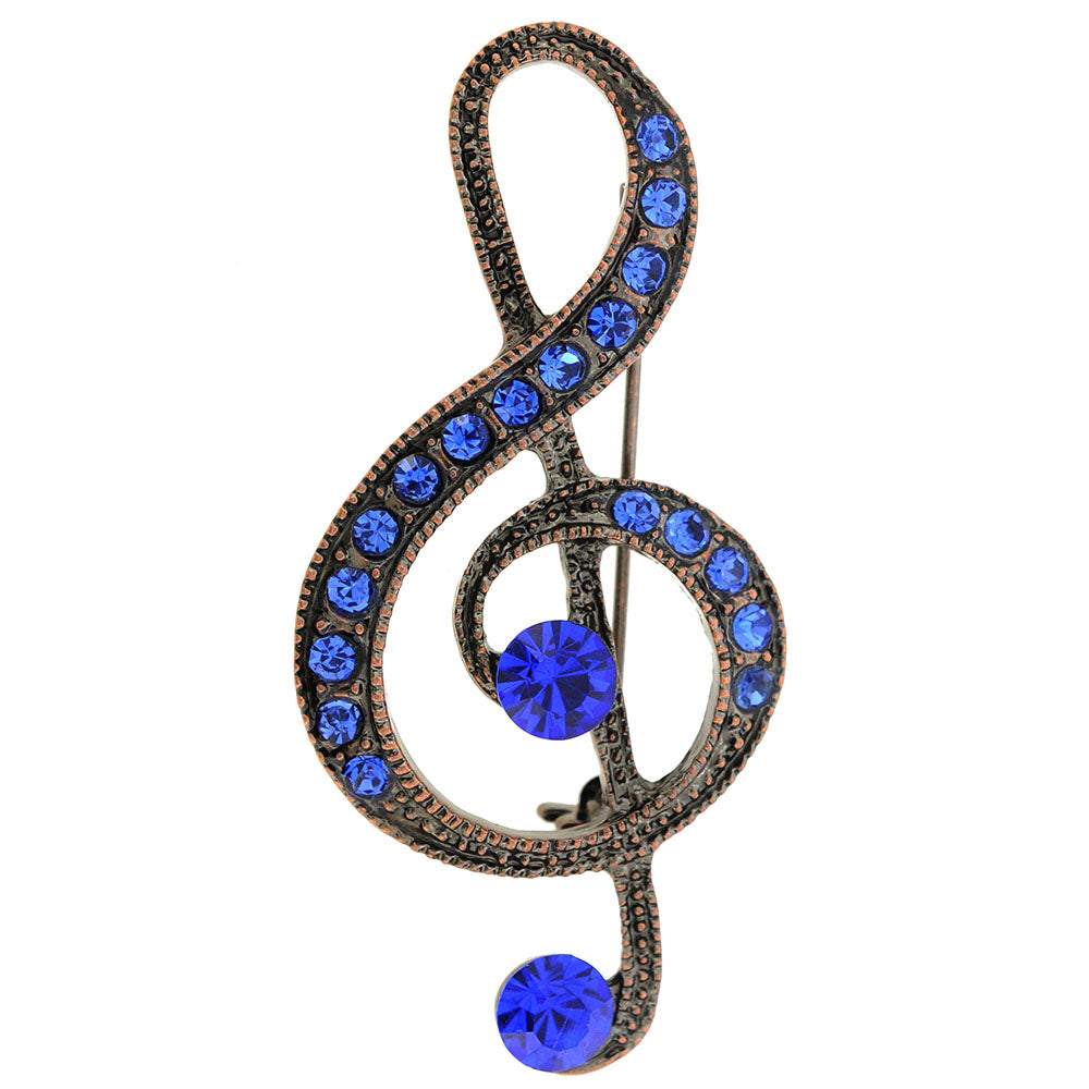 Sapphire Blue Spiral Music Note Pin Brooch