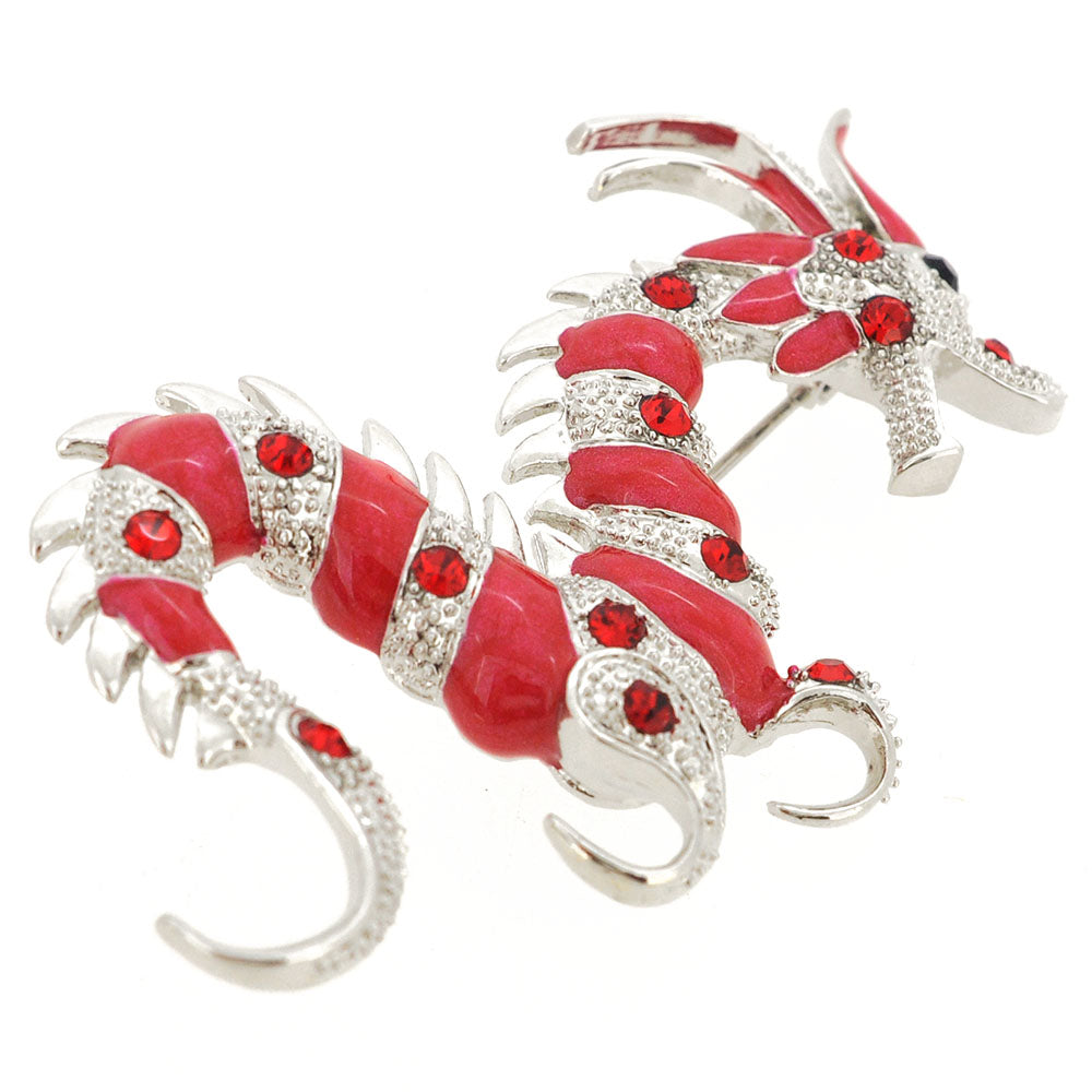 Red Chinese Dragon Crystal Pin Brooch