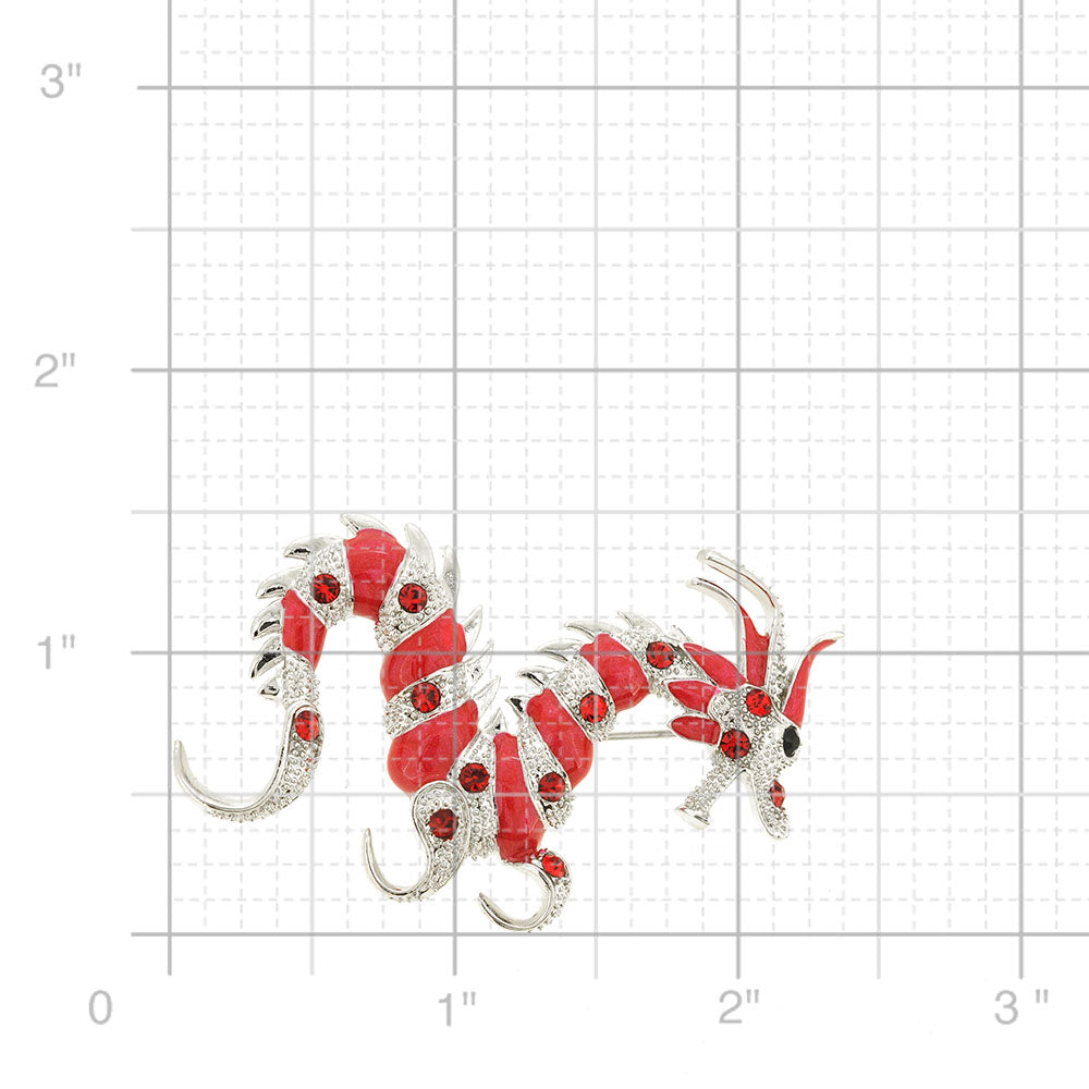 Red Chinese Dragon Crystal Pin Brooch