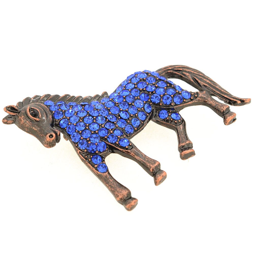 Vintage Style Sapphire Blue Horse Crystal Pin Brooch