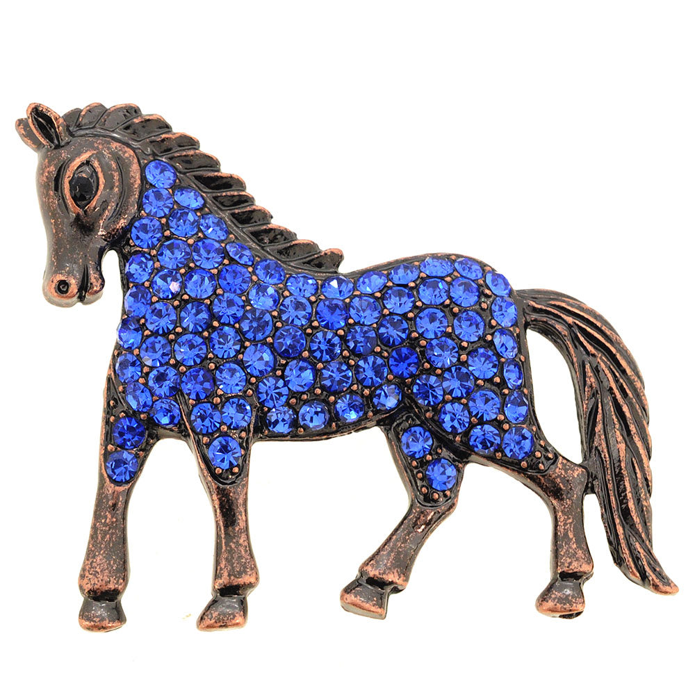 Vintage Style Sapphire Blue Horse Crystal Pin Brooch