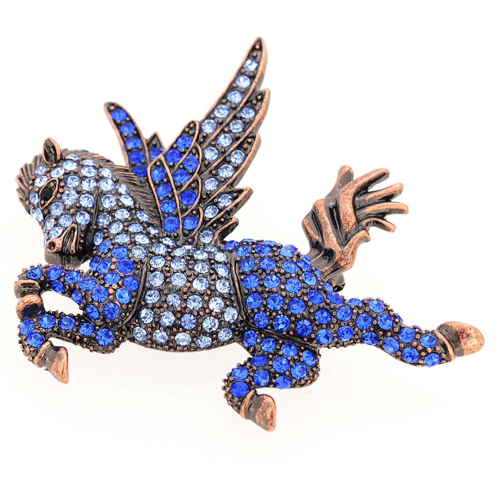 Vintage Style Sapphire Blue Flying Horse Pegasus Crystal Pin Brooch