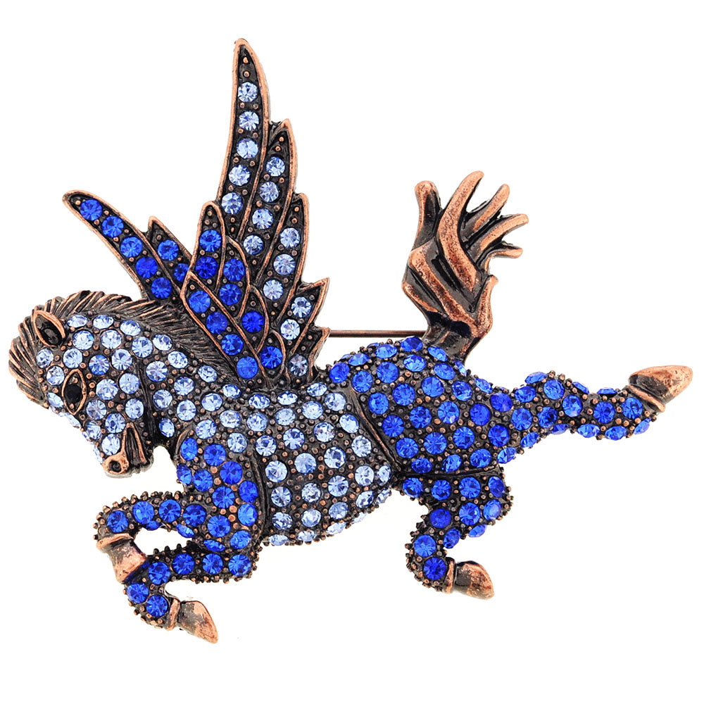 Vintage Style Sapphire Blue Flying Horse Pegasus Crystal Pin Brooch