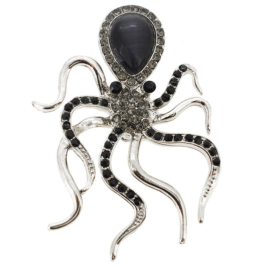 Black Octopus Crytsal Pin Brooch