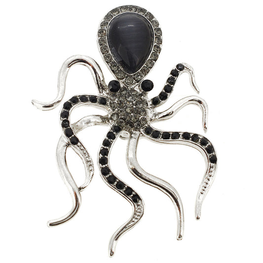 Black Octopus Crytsal Pin Brooch