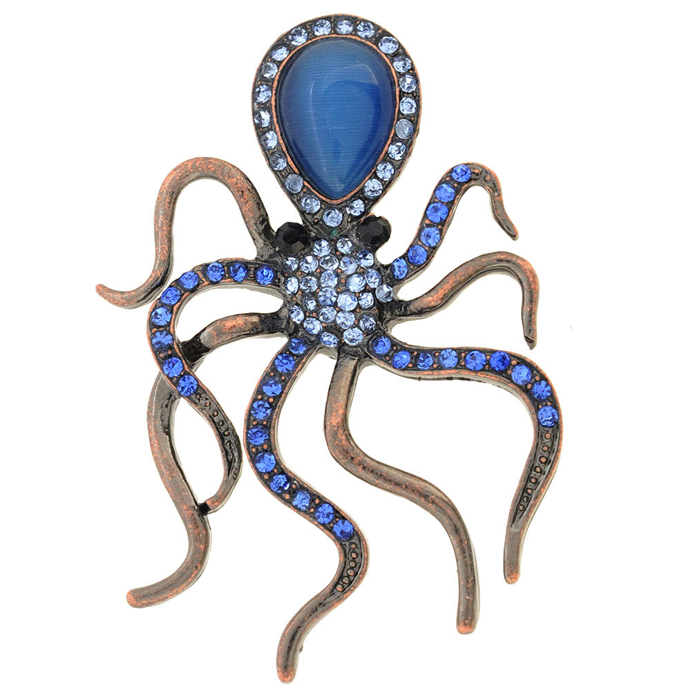 Sapphire Blue Octopus Crytsal Pin Brooch