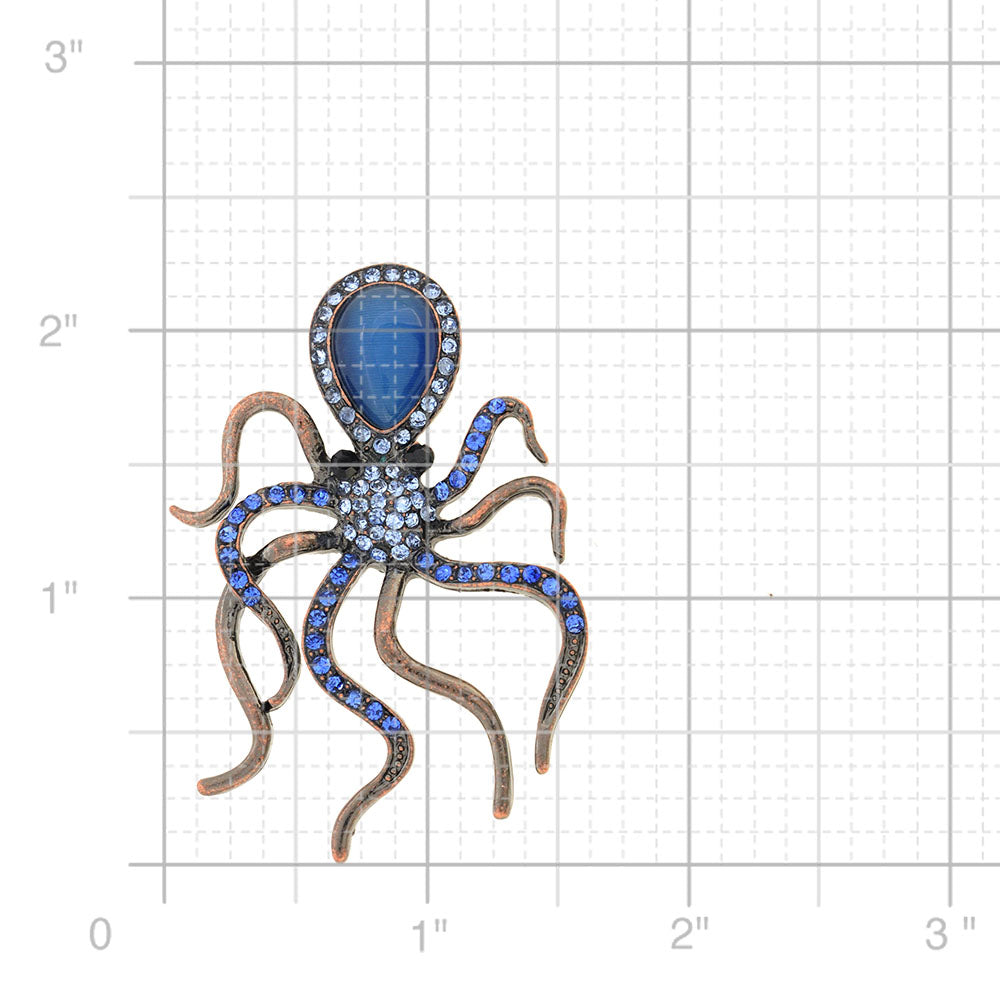 Sapphire Blue Octopus Crytsal Pin Brooch