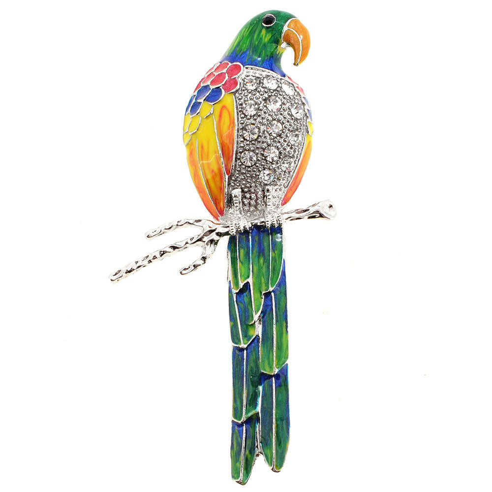 Multicolor Parrot Crystal Bird Pin Brooch
