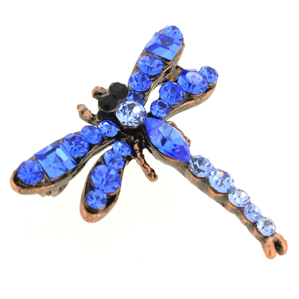Vintage Style Sapphire Blue Dragonfly Crystal Pin Brooch