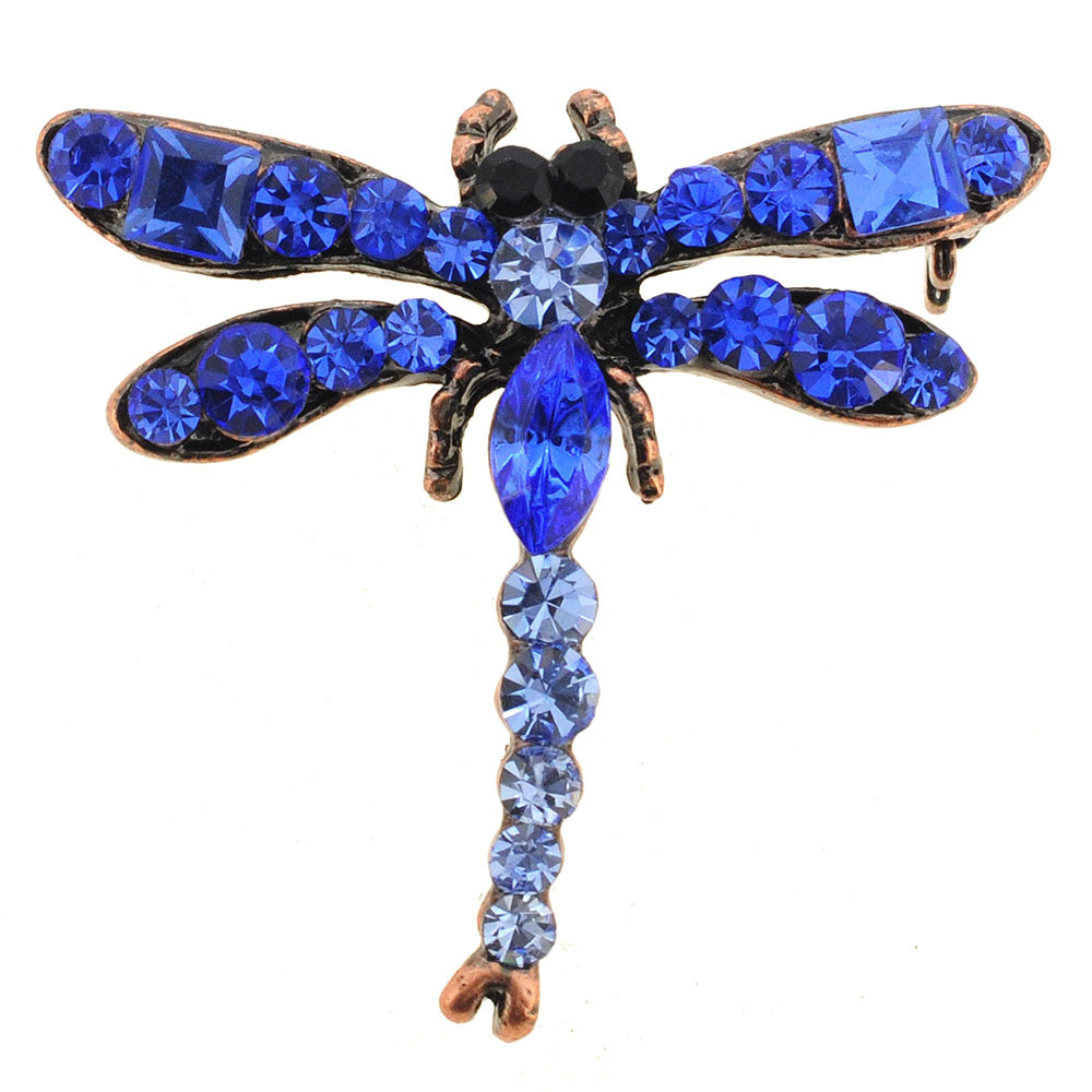 Vintage Style Sapphire Blue Dragonfly Crystal Pin Brooch