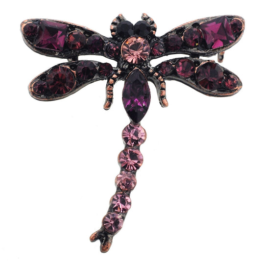 Vintage Style Amethyst Purple Dragonfly Crystal Pin Brooch