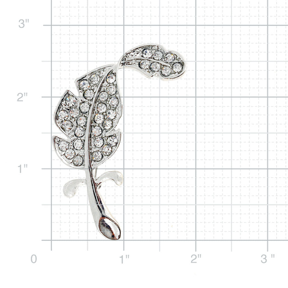 Large Silver Chrome Leaf Crystal Pin Brooch
