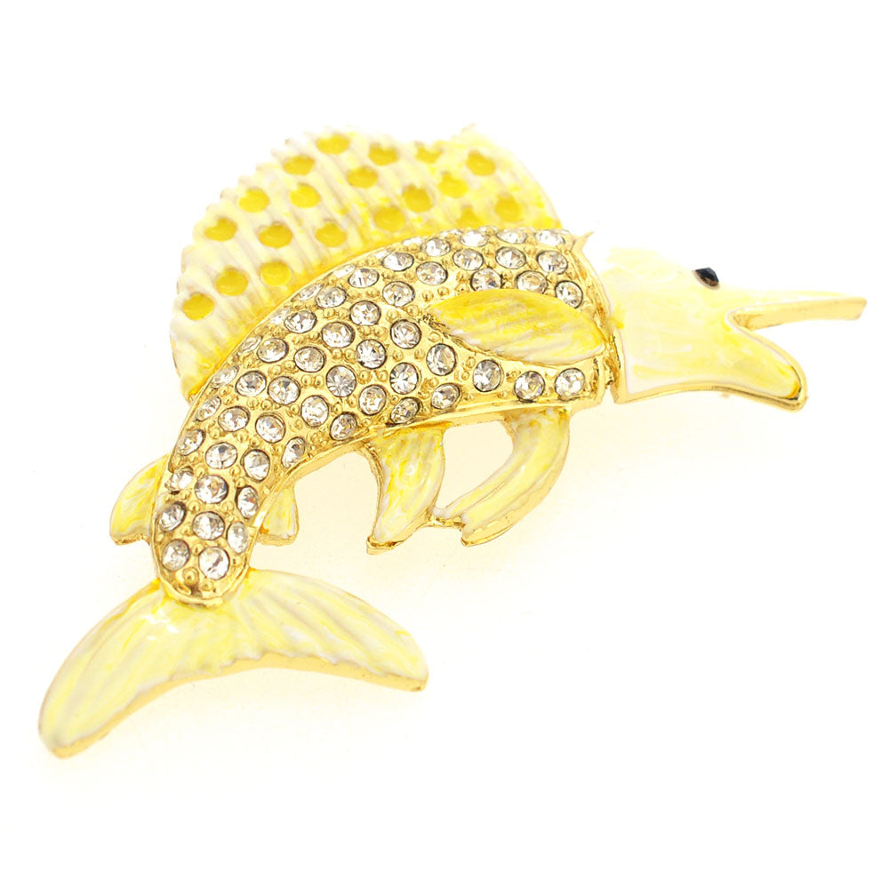 White Yellow Swordfish Crystal Pin Brooch