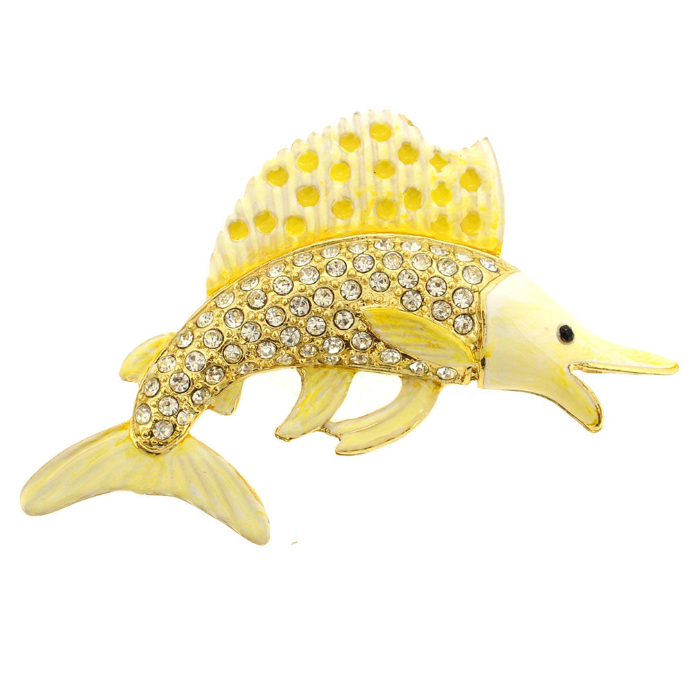 White Yellow Swordfish Crystal Pin Brooch