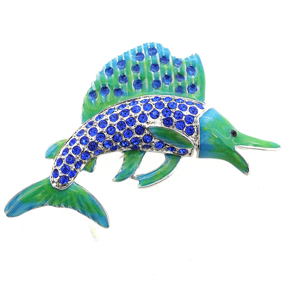 Blue Enamel Swordfish Sapphire Fish Pin Brooch