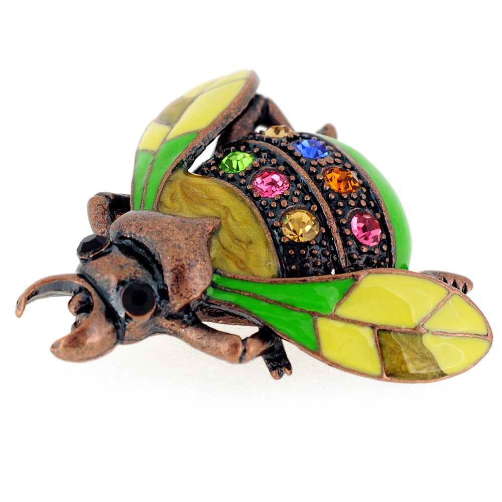Green Rainbow Lady Bug Crystal Pin Brooch