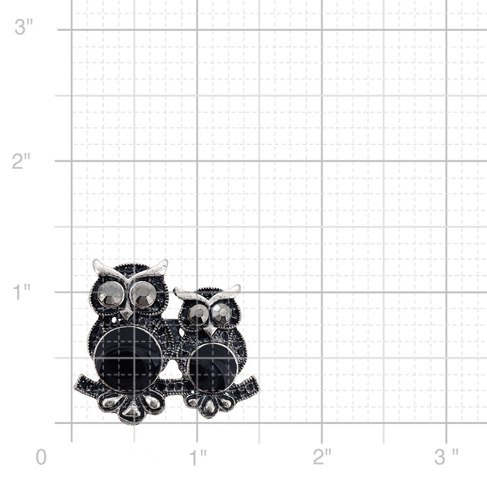 Black Antique Owl Couple Bird Pin Brooch