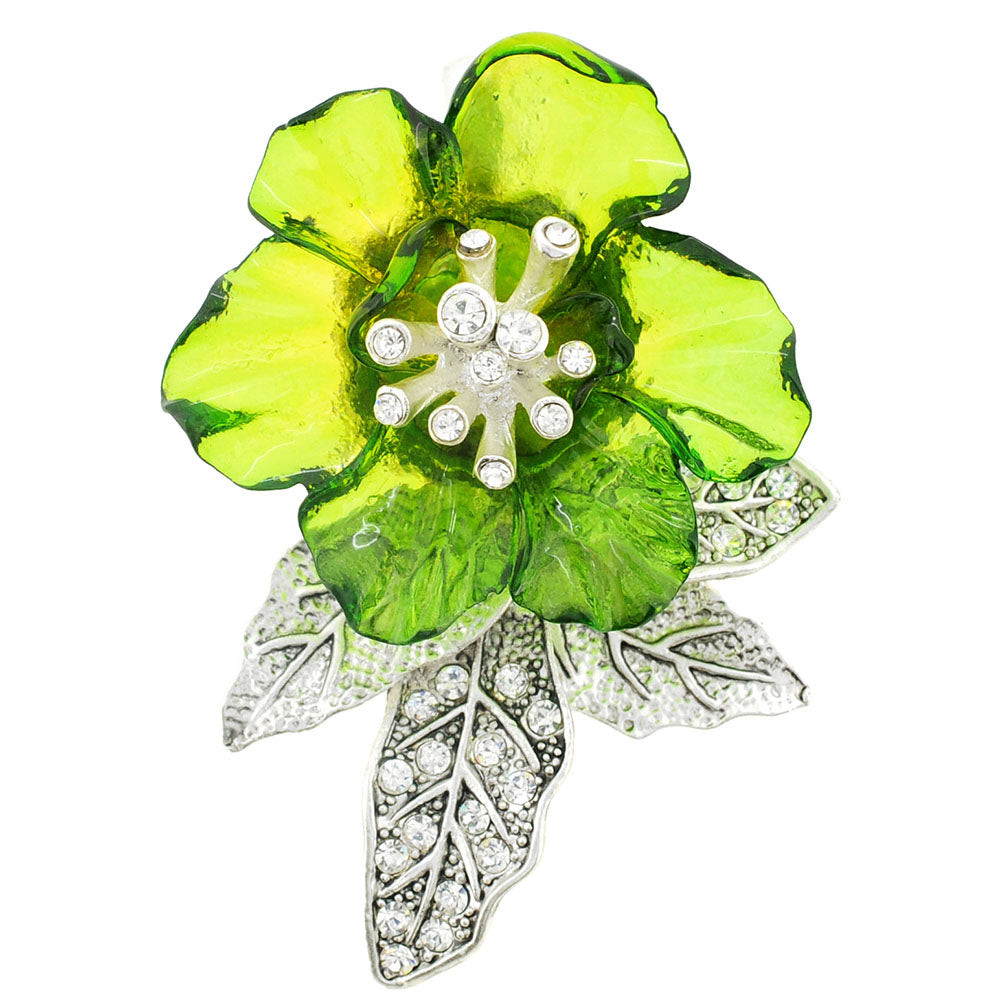 Green Flower Crystal Pin Brooch and Pendant