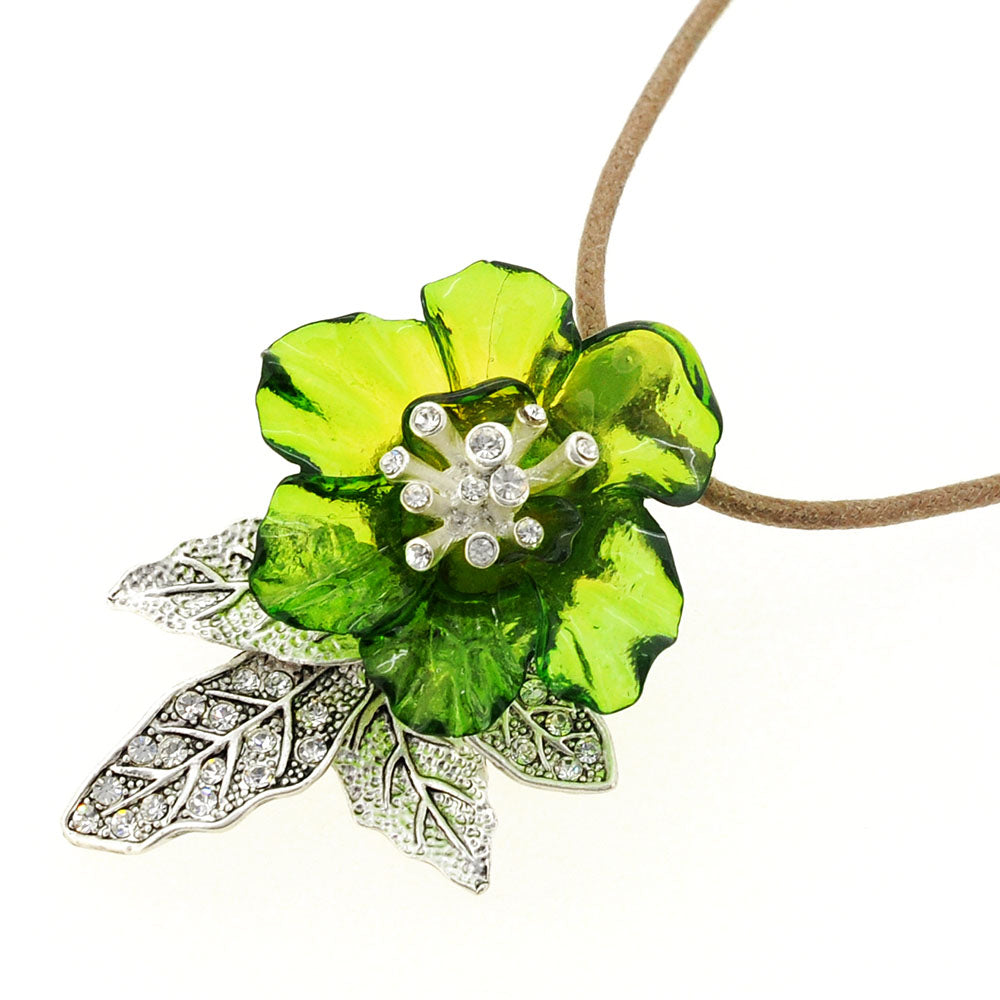 Green Flower Crystal Pin Brooch and Pendant