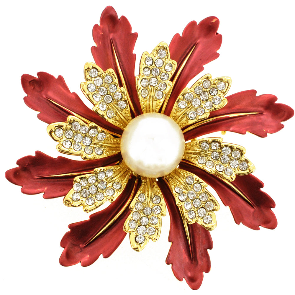 Red Flower Pearl Pin Brooch