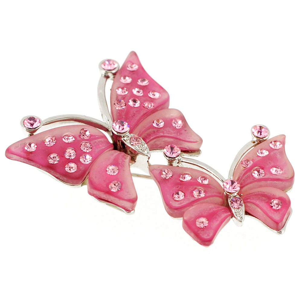 Pink Rose Couple Butterfly Pin Brooch