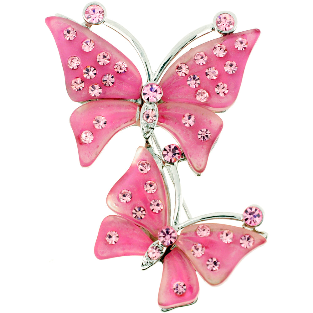 Pink Rose Couple Butterfly Pin Brooch