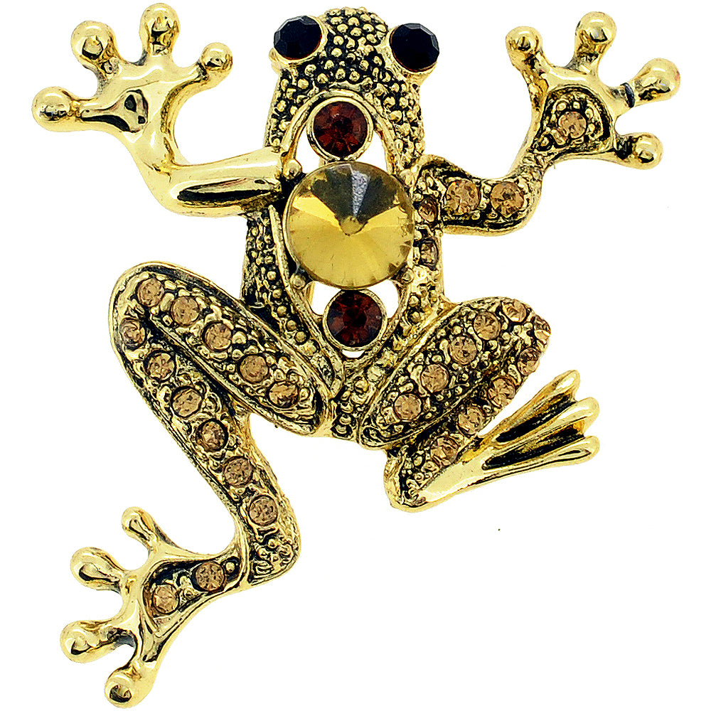 Crystal Golden Frog Pin Brooch