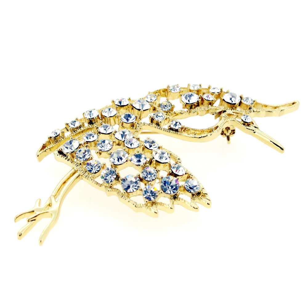 Golden Crane Bird Crystal Pin Brooch