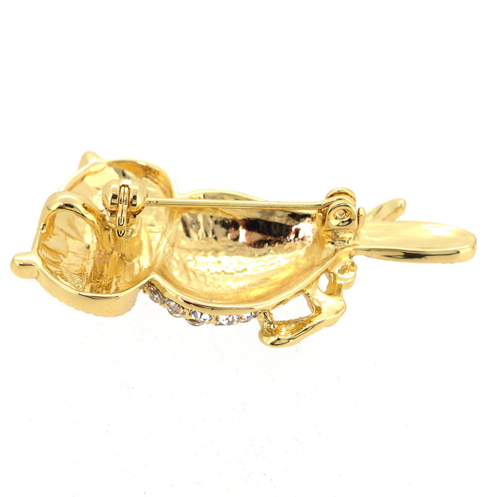Golden Owl Enamel Bird Pin Brooch