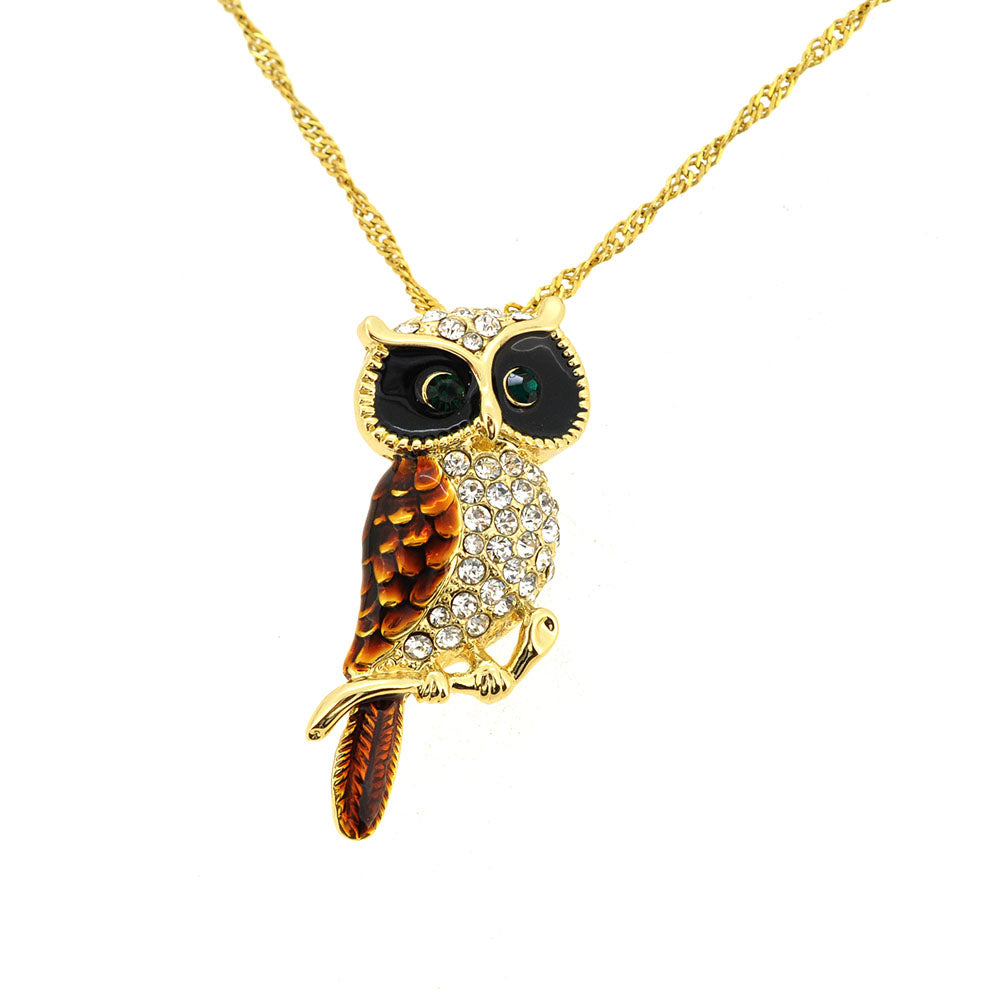 Golden Owl Enamel Bird Pin Brooch