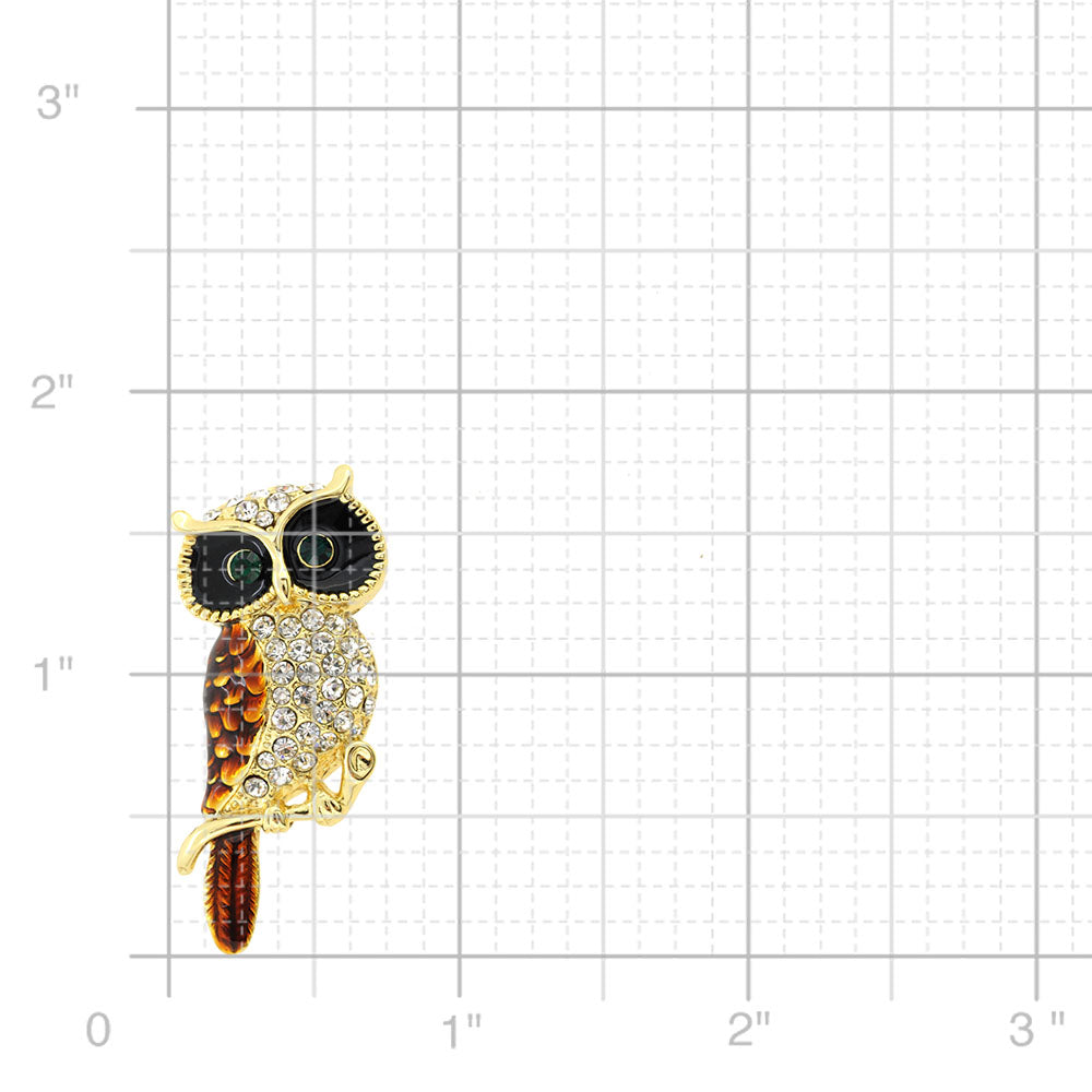 Golden Owl Enamel Bird Pin Brooch
