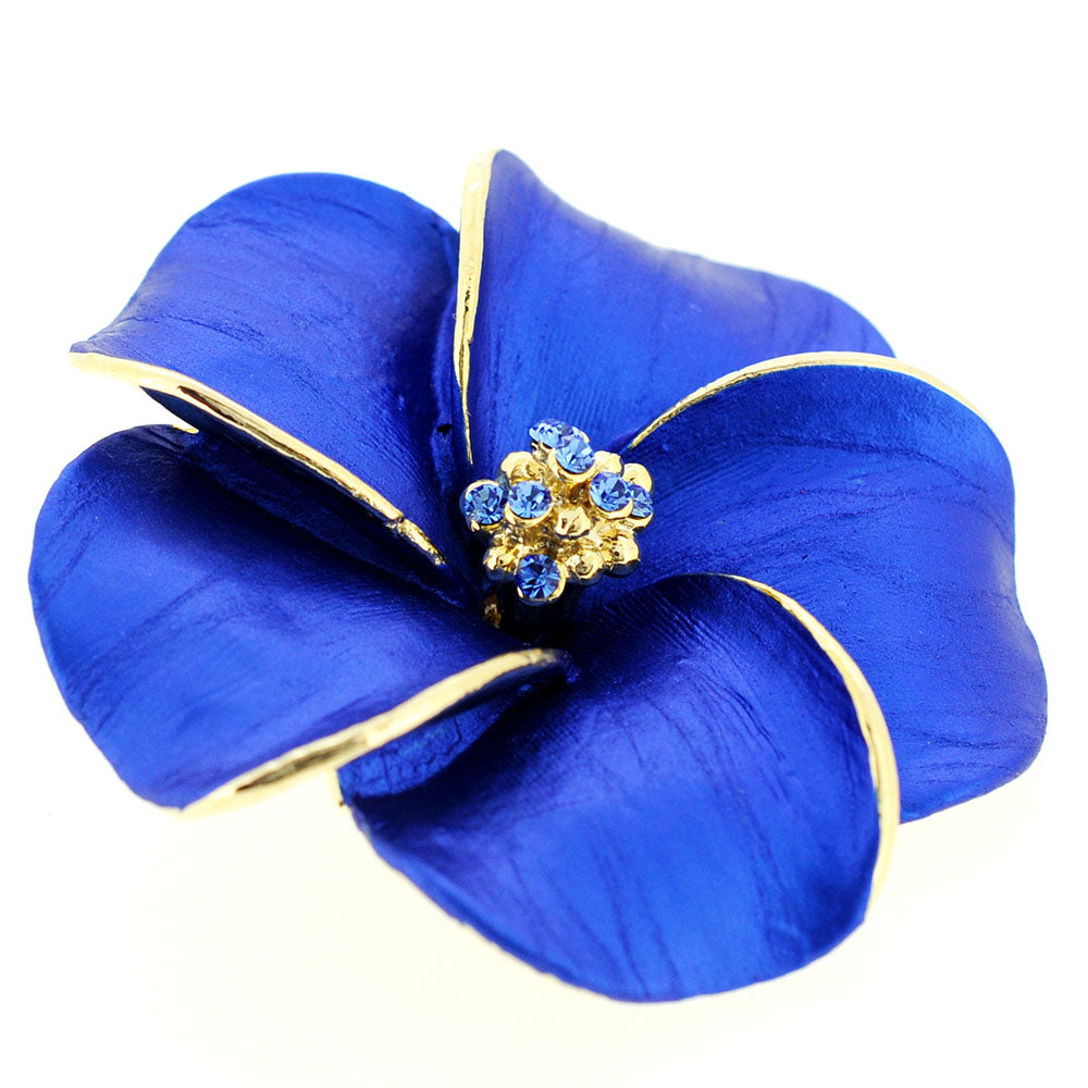 Blue Hawaiian Plumeria Swarovski Crystal Flower Pin Brooch and Pendant