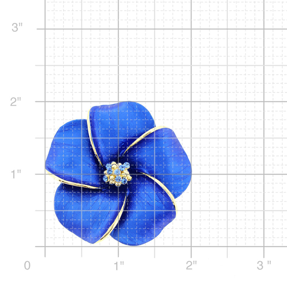 Blue Hawaiian Plumeria Flower Pin Swarovski Crystal Pin Brooch And