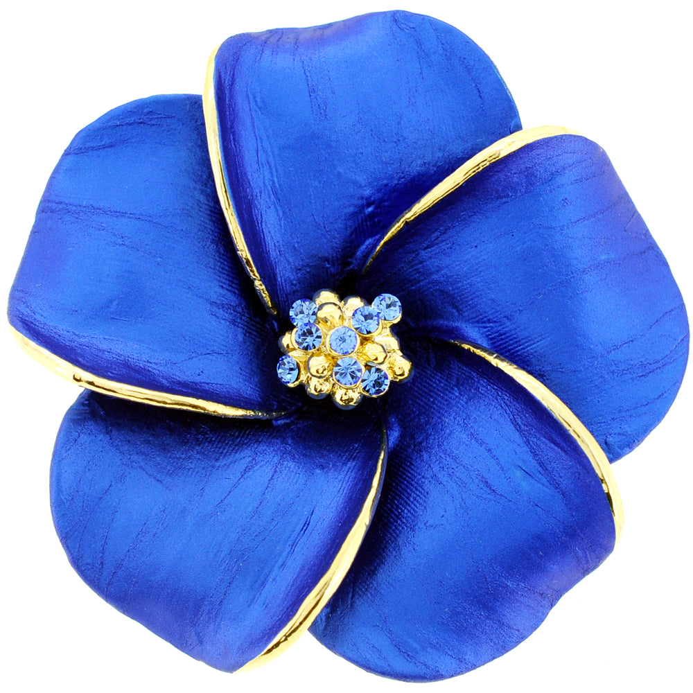 Blue Hawaiian Plumeria Swarovski Crystal Flower Pin Brooch and Pendant