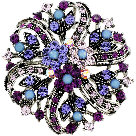 Amethyst Purple Flower Wedding Swarovski Crystal Pin Brooch and Pendant