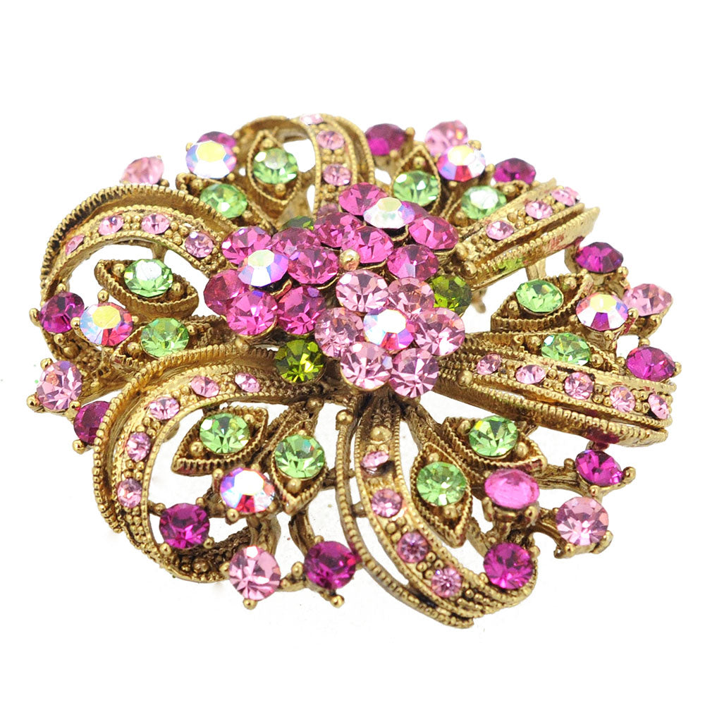 Multicolor Pink Flower Wedding Crystal Pin Brooch and Pendant