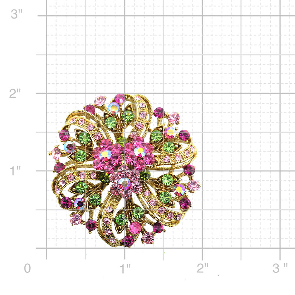 Multicolor Pink Flower Wedding Crystal Pin Brooch and Pendant