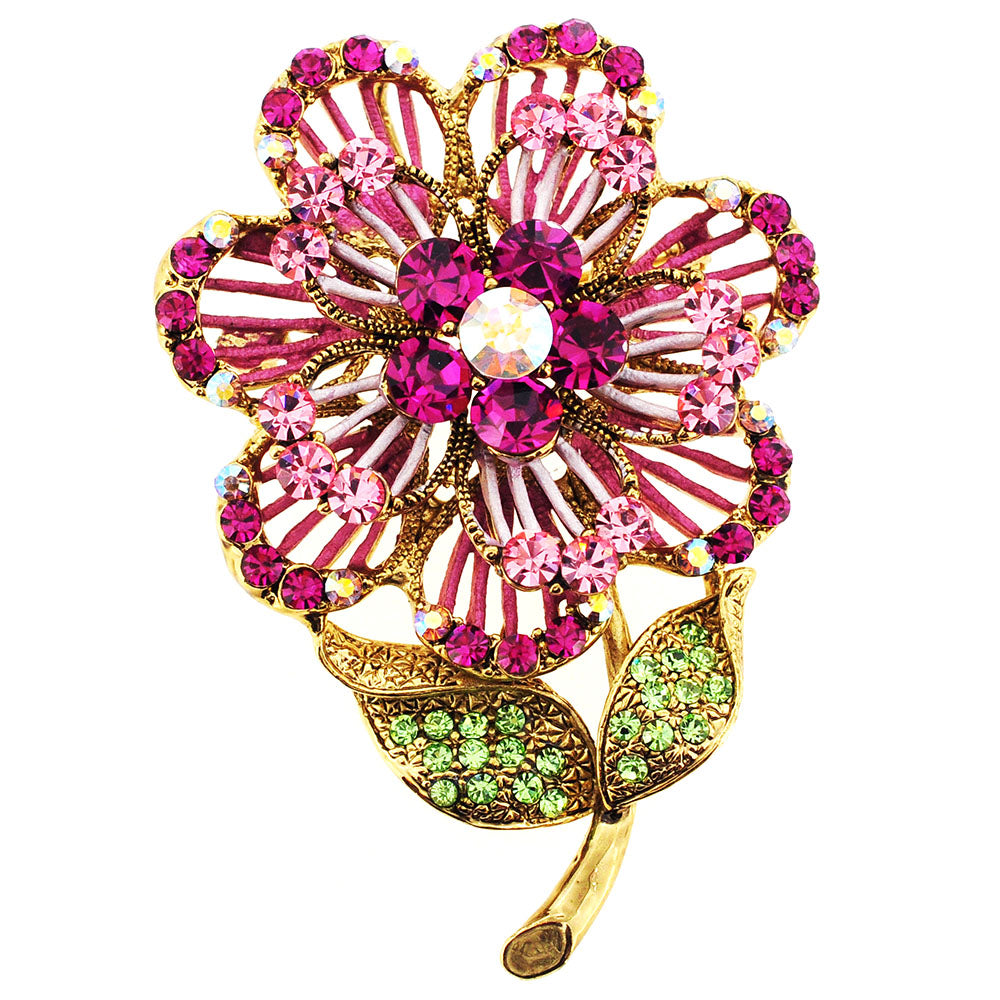 Pink Swarovski Crystal Flower Pin Brooch And Pendant