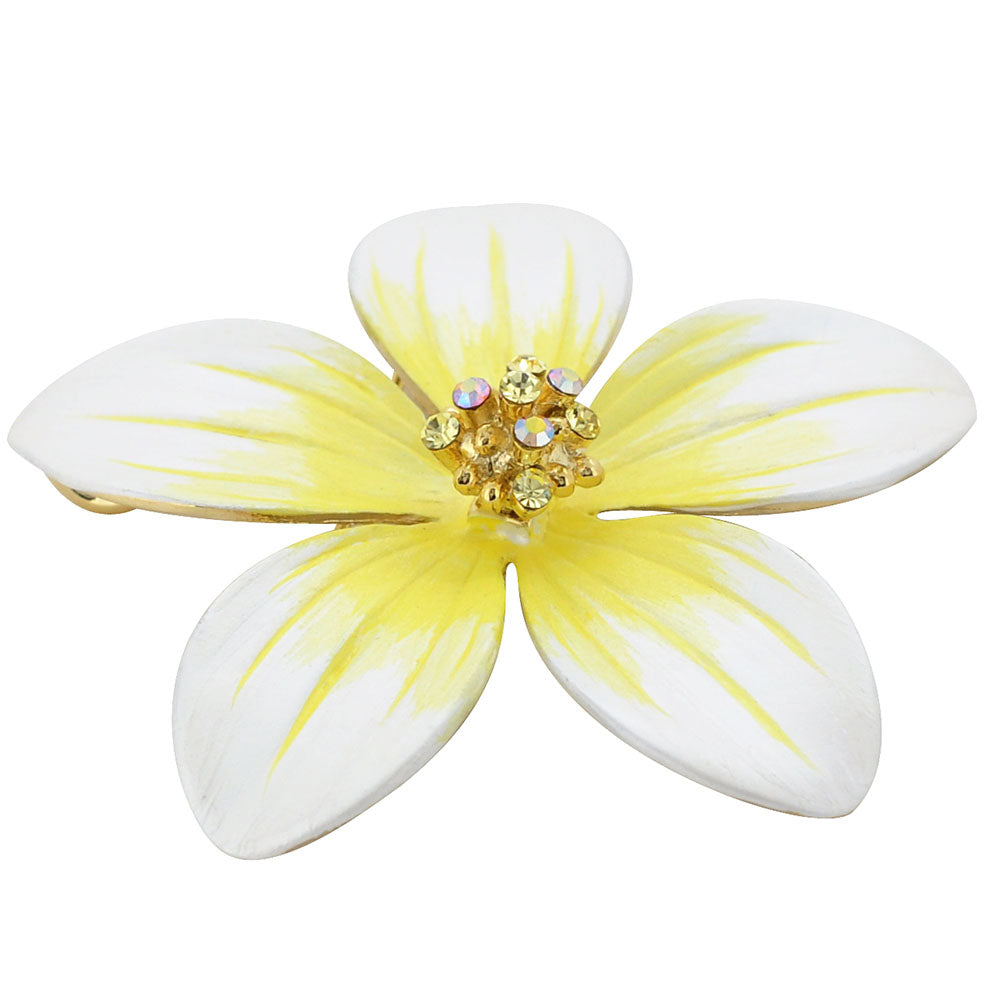 Yellow Hawaiian Plumeria Pin Swarovski Crystal Flower Pin Brooch and Pendant