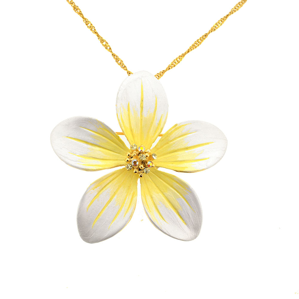 Yellow Hawaiian Plumeria Pin Swarovski Crystal Flower Pin Brooch and Pendant